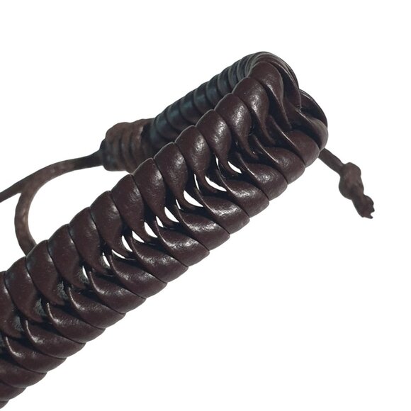 Brown Woven Adjustable Bracelet Handmade Cord Leather Unisex Braided Jewelry - Picture 4 of 4